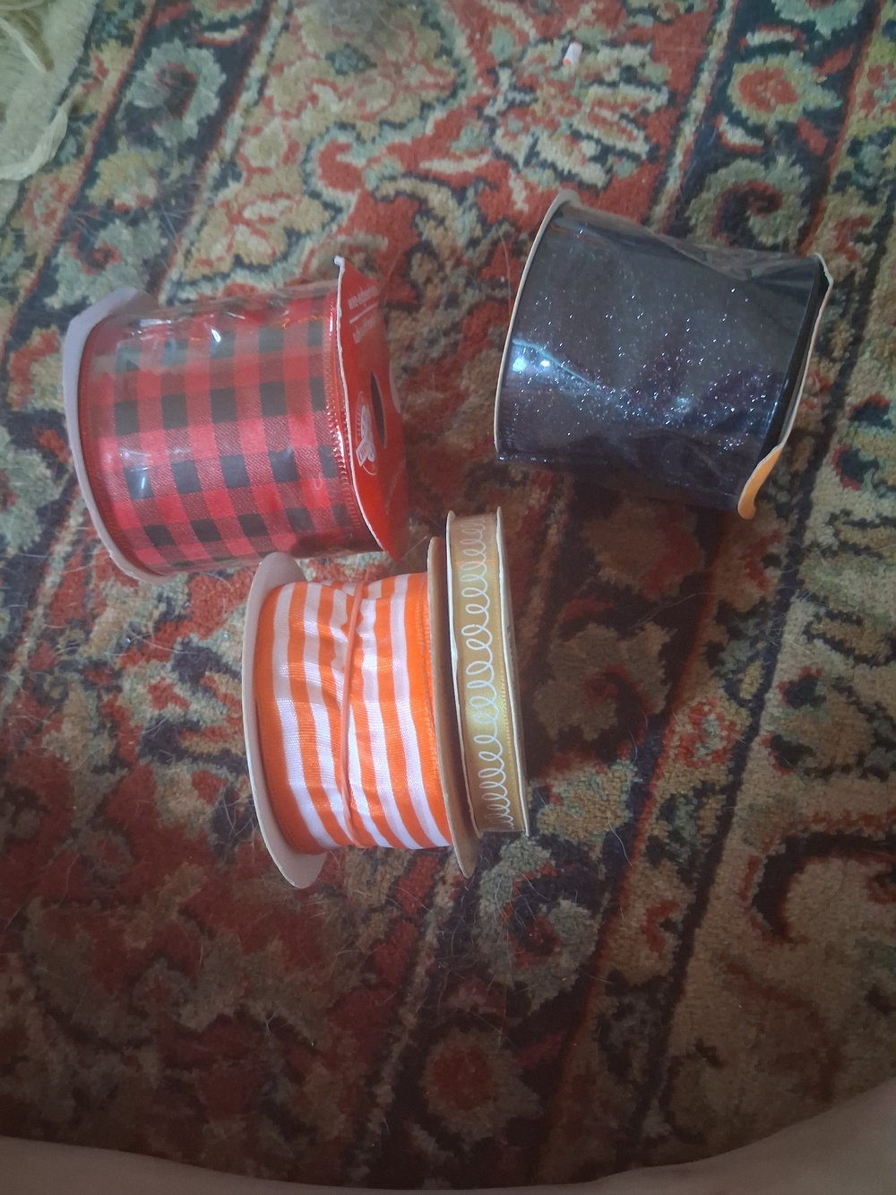 Source Unknown Orange, Black & Red Decorative Ribbon Trio